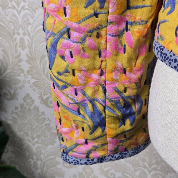 Anthropologie Size XS Quilted Floral Jacket Embroidery Detail Contrast Trim - Picture 7 of 13